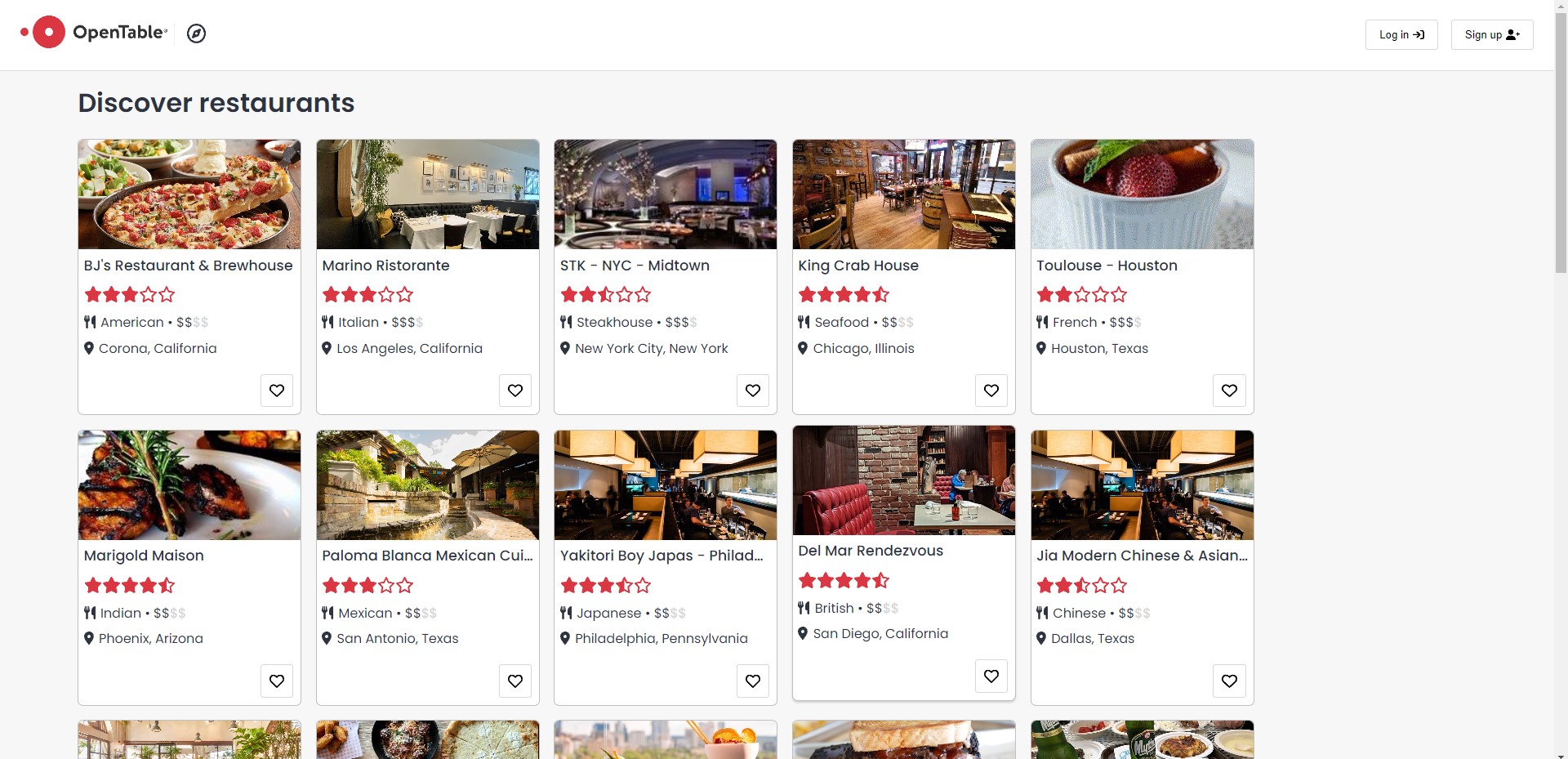 OpenTable homepage